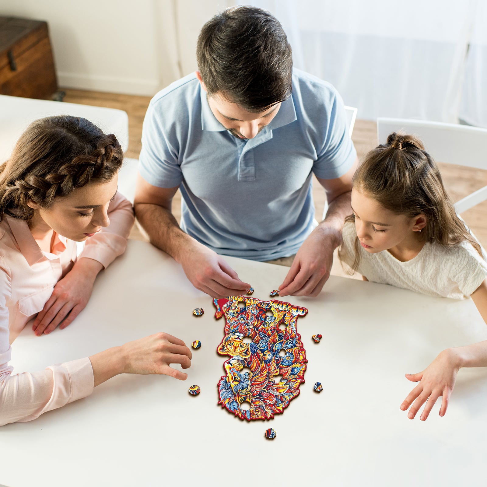 Whimsical Wooden Jigsaw Puzzle-Warm Parent-Child Lion