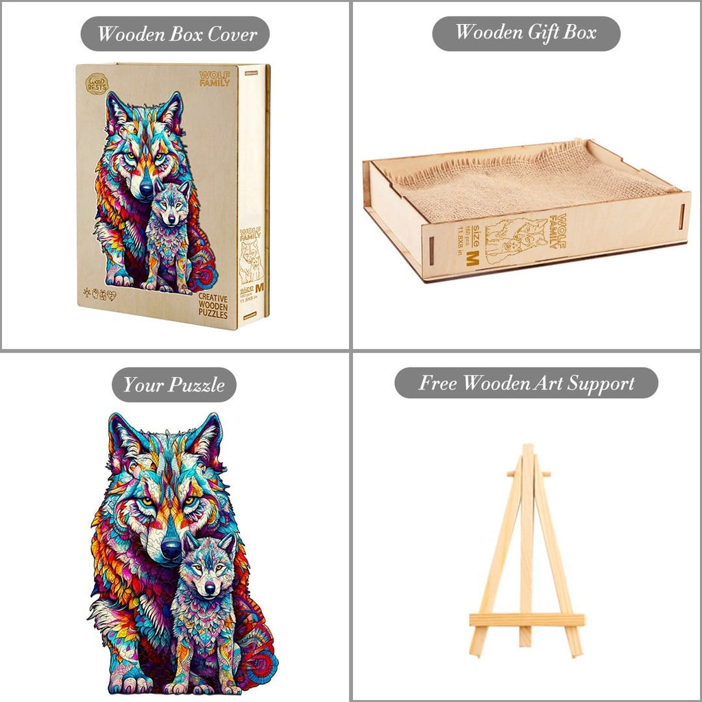 Whimsical Wooden Jigsaw Puzzle-WOLF FAMILY
