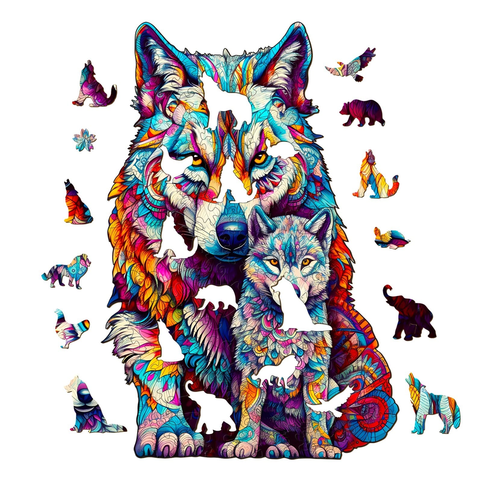 Ausgefallenes Holz-Puzzle-WOLFFAMILIE Zweitbild