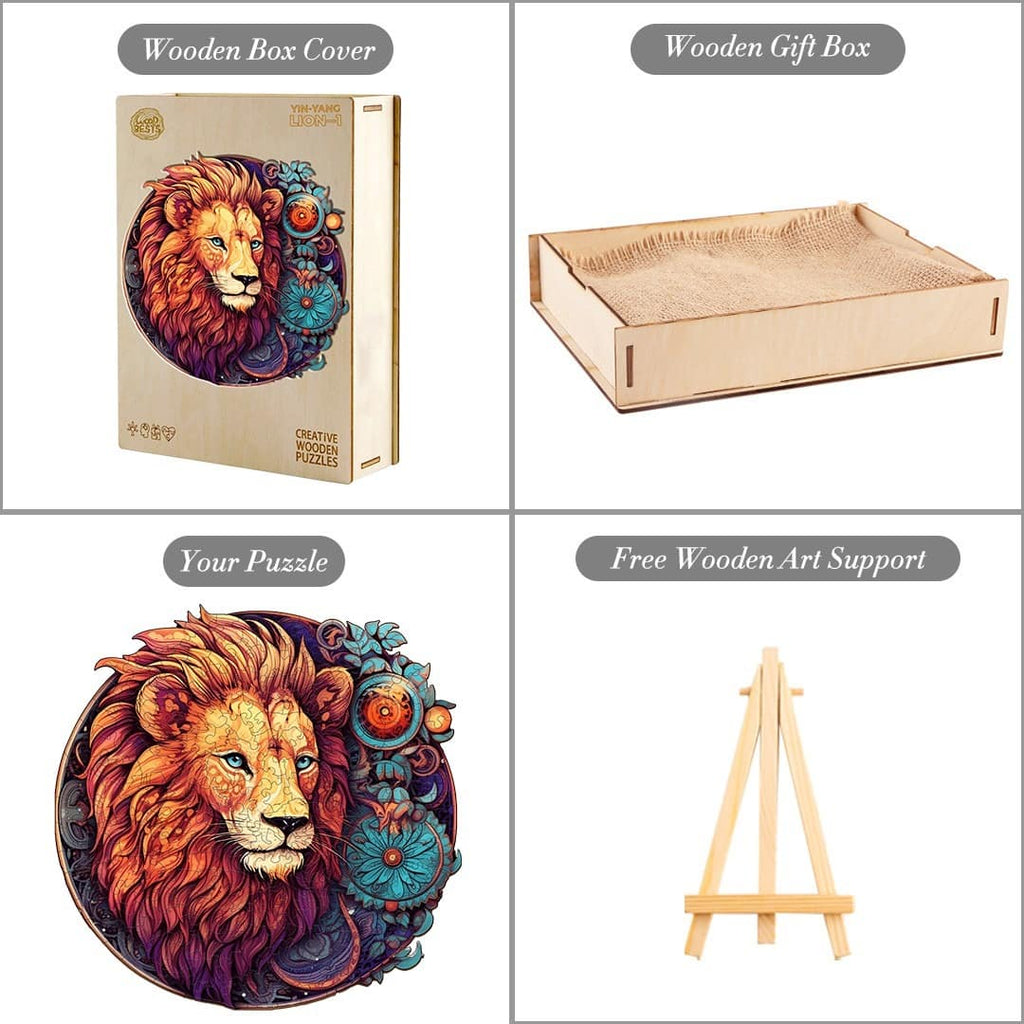 Whimsical Wooden Jigsaw Puzzle-Yin-Yang Lion-1