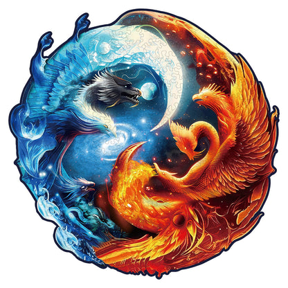 Verrücktes Holzpuzzle – Yin und Yang Drache und Phönix