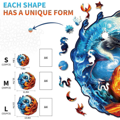 Verrücktes Holzpuzzle – Yin und Yang Drache und Phönix