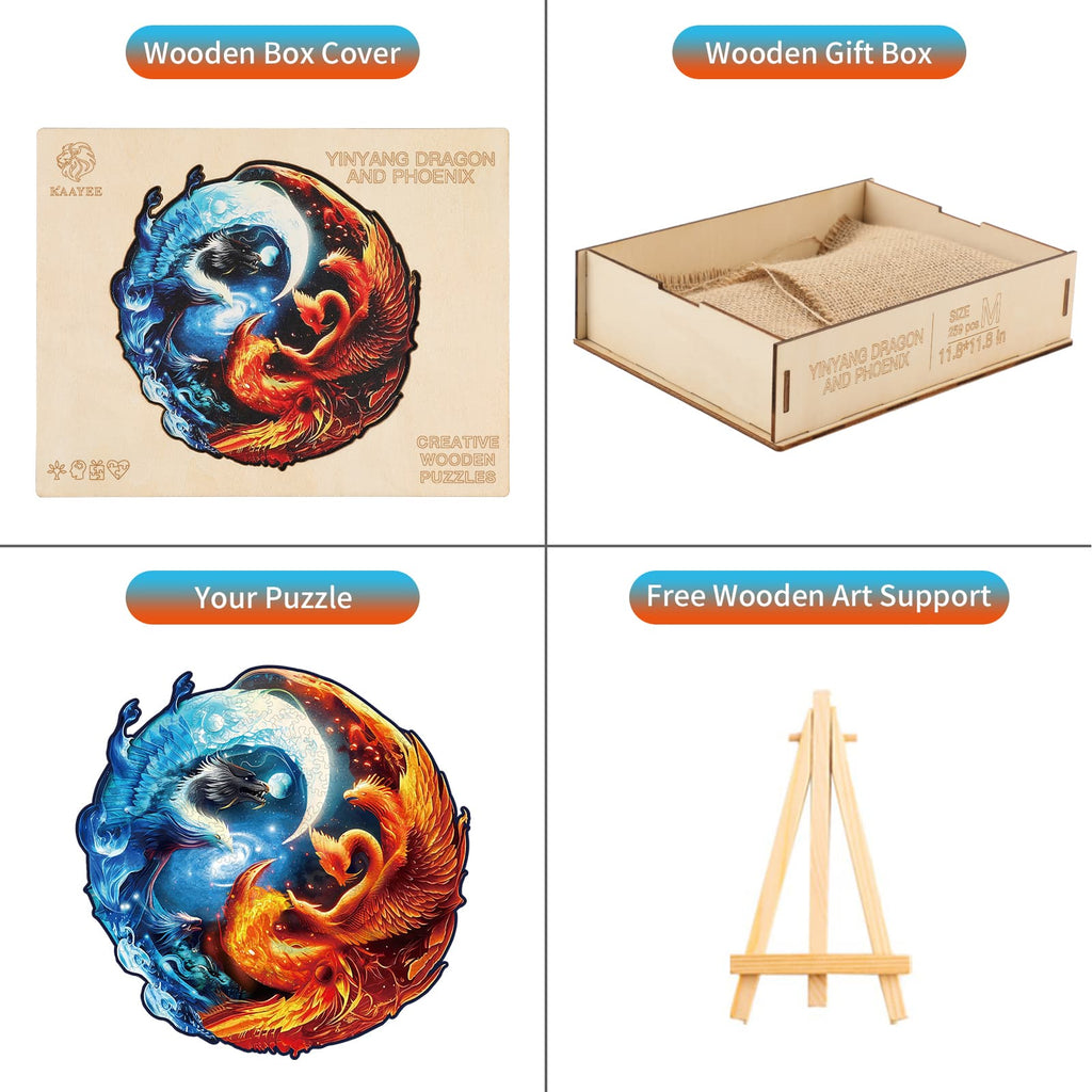 Casse-tête en bois fantaisiste - Dragon et phénix Yin-Yang