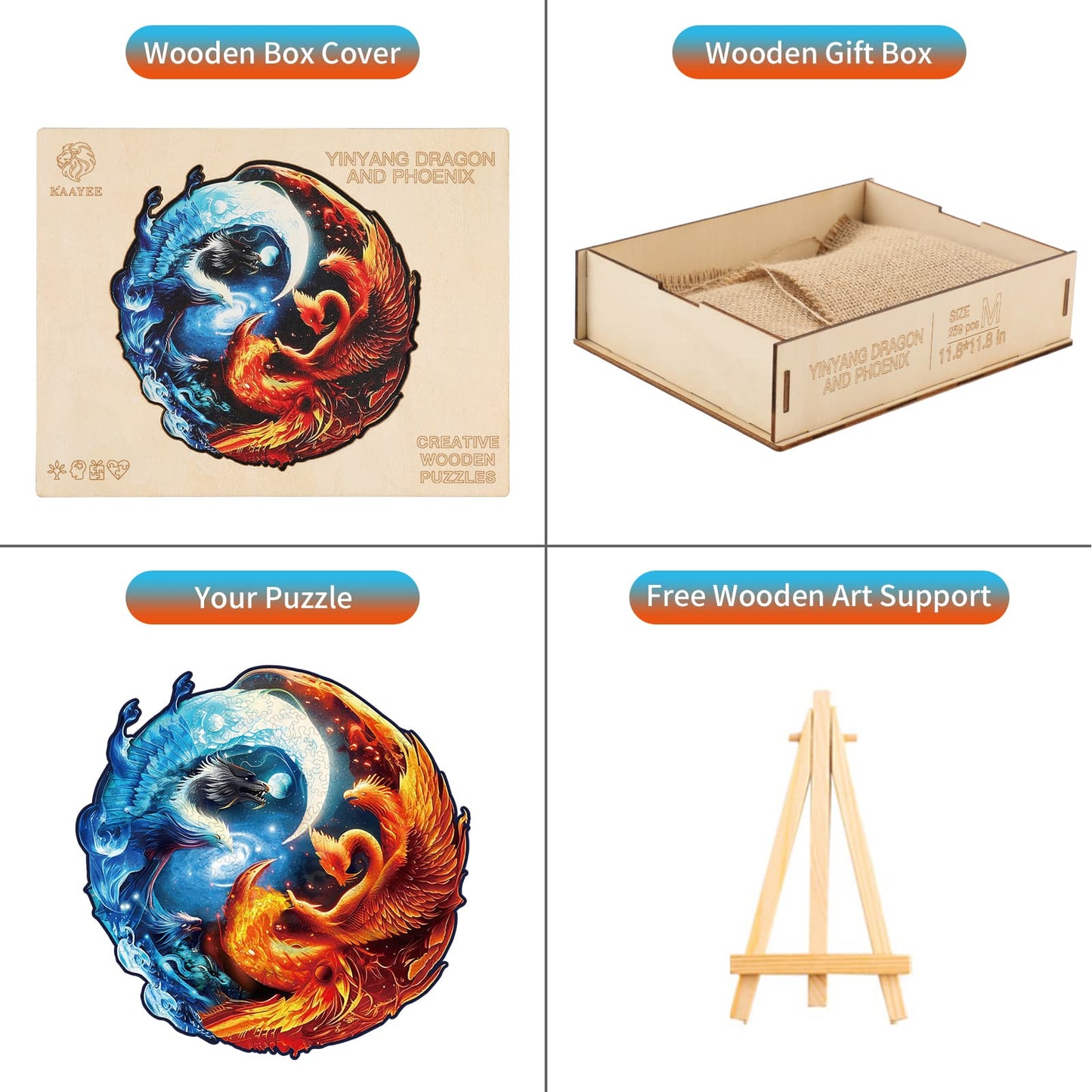 Verrücktes Holzpuzzle – Yin und Yang Drache und Phönix