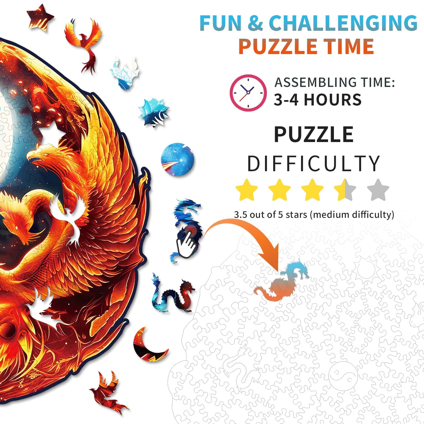 Verrücktes Holzpuzzle – Yin und Yang Drache und Phönix