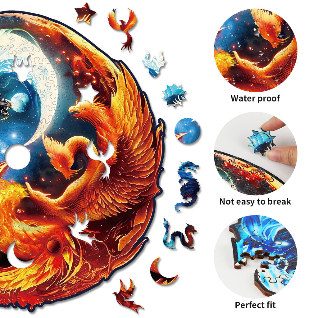 Casse-tête en bois fantaisiste - Dragon et phénix Yin-Yang