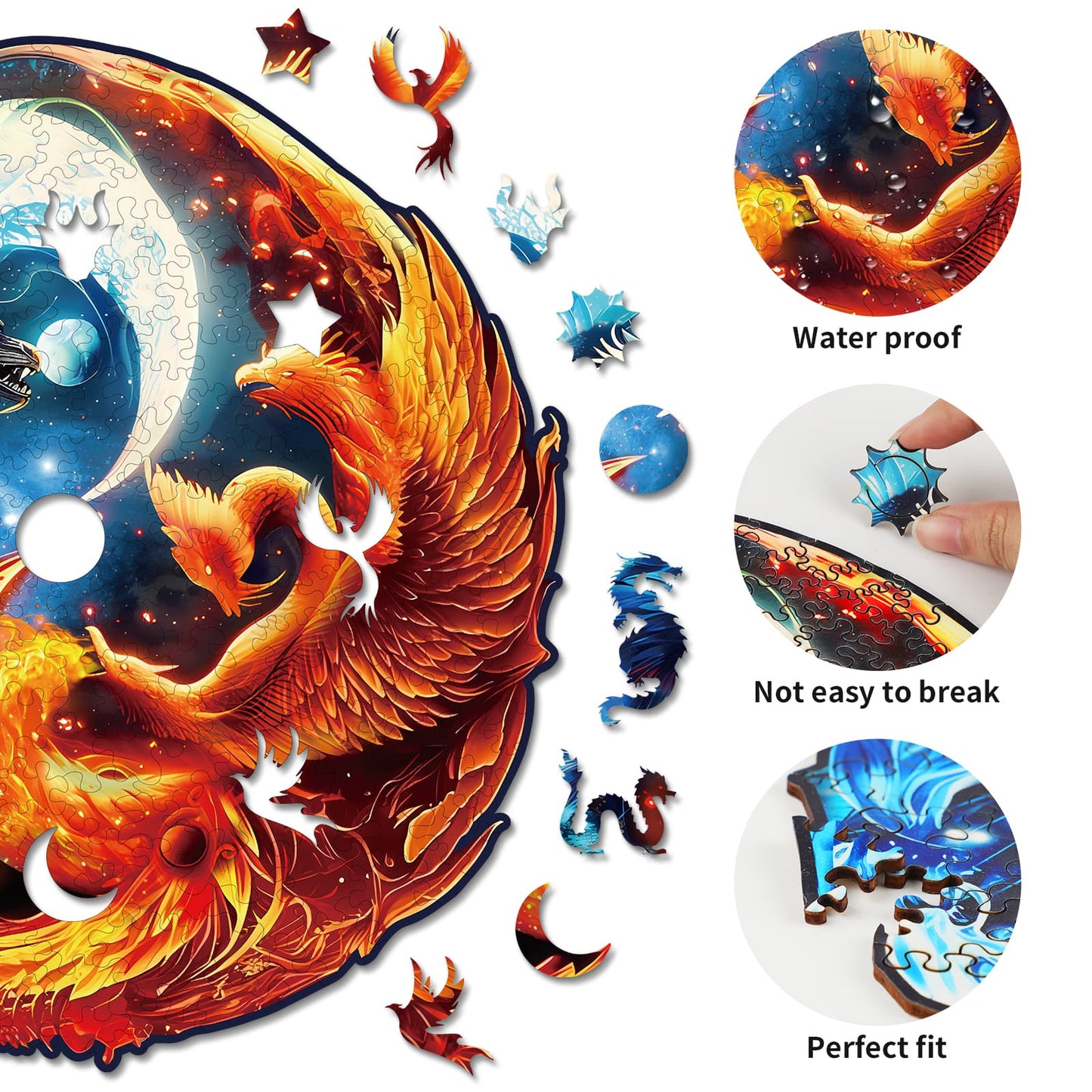 Verrücktes Holzpuzzle – Yin und Yang Drache und Phönix