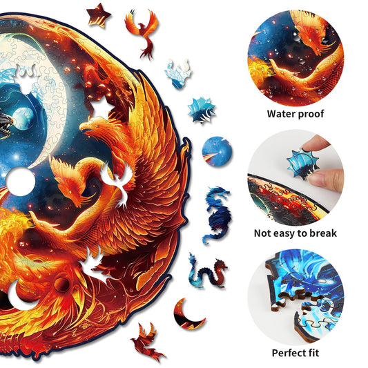 Whimsical Wooden Jigsaw Puzzle-Yinyang Dragon and Phoenix
