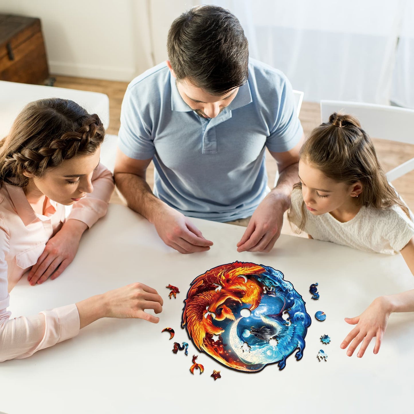 Verrücktes Holzpuzzle – Yin und Yang Drache und Phönix