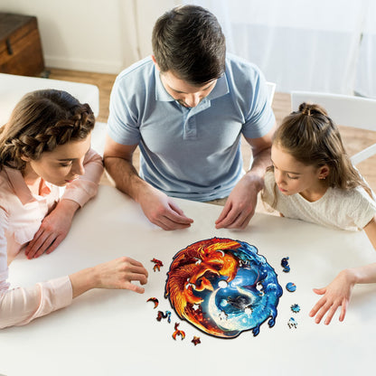 Verrücktes Holzpuzzle – Yin und Yang Drache und Phönix