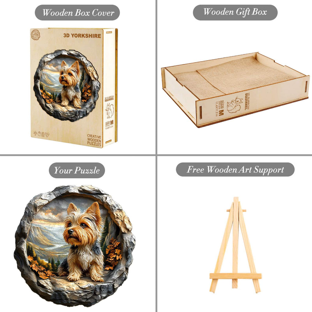 Whimsical Wooden Jigsaw Puzzle - Yorkshire Terrier in Nature - pickApuzzle