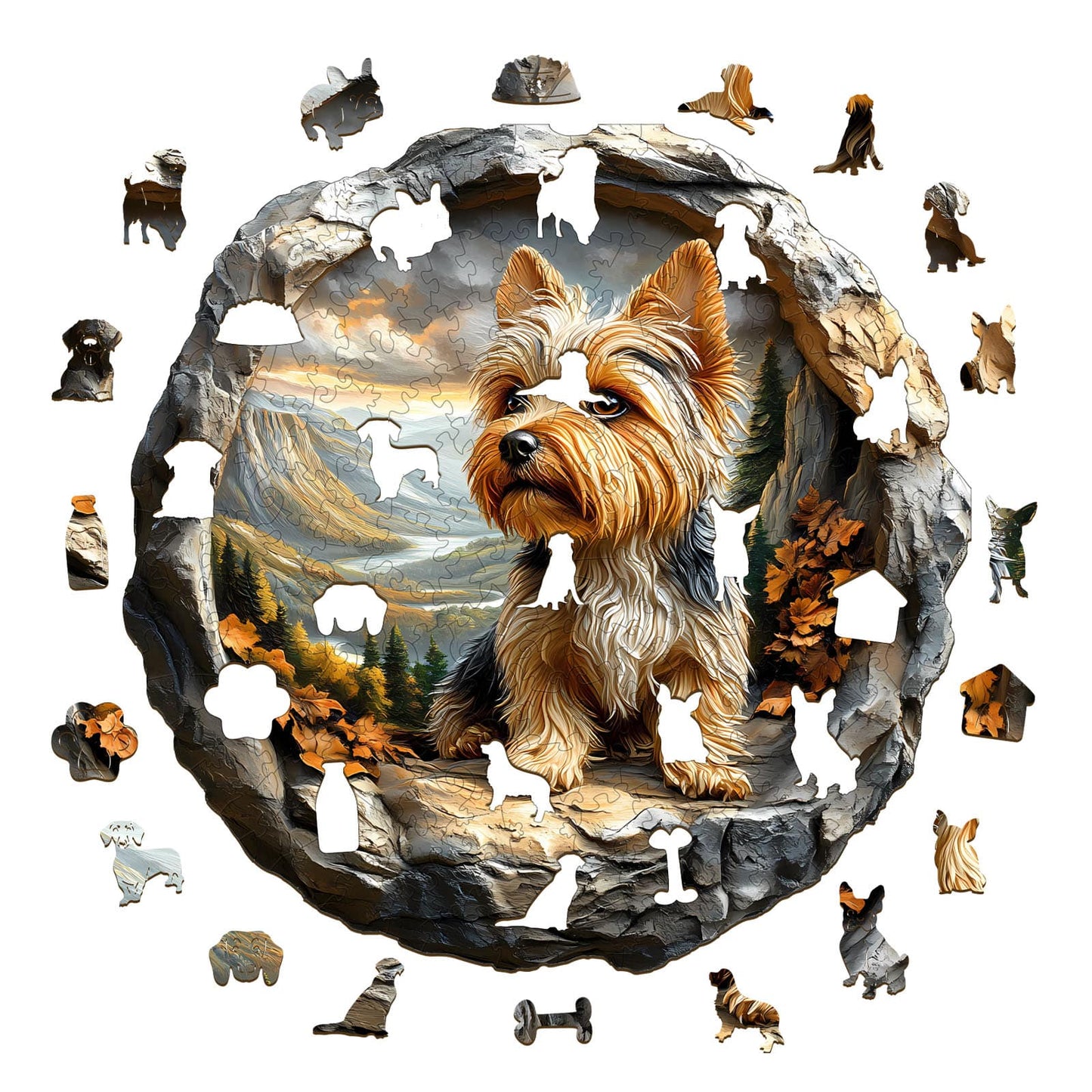 Whimsical Wooden Jigsaw Puzzle - Yorkshire Terrier in Nature - pickApuzzle