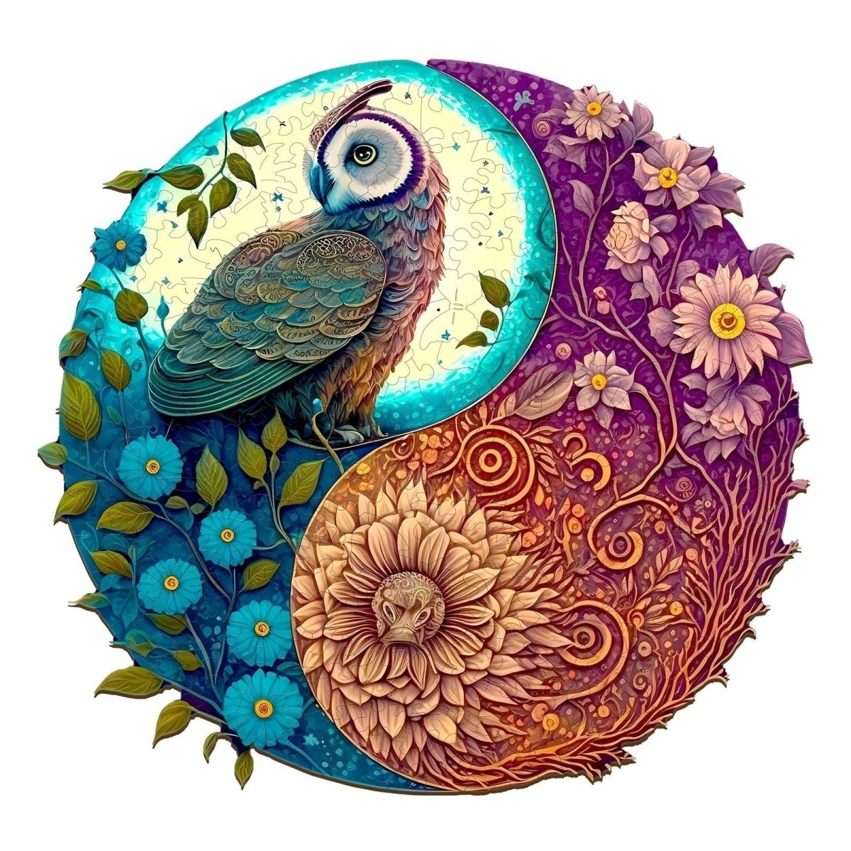 Whimsical Wooden Jigsaw Puzzle- YIN YANG OWL 2